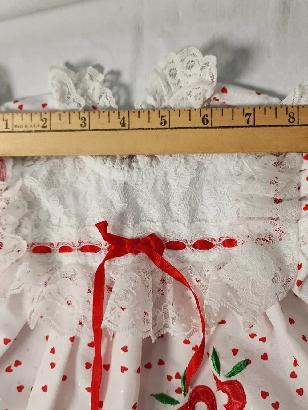 Cradle Togs Infant Baby Girl Dress White Red Heart Strawberry Lace Ruffle 3-6M